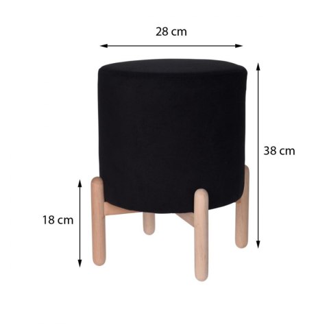 Czarna pufa na drewnianych nogach 38 cm Czarna pufa na drewnianych nogach 38 cm